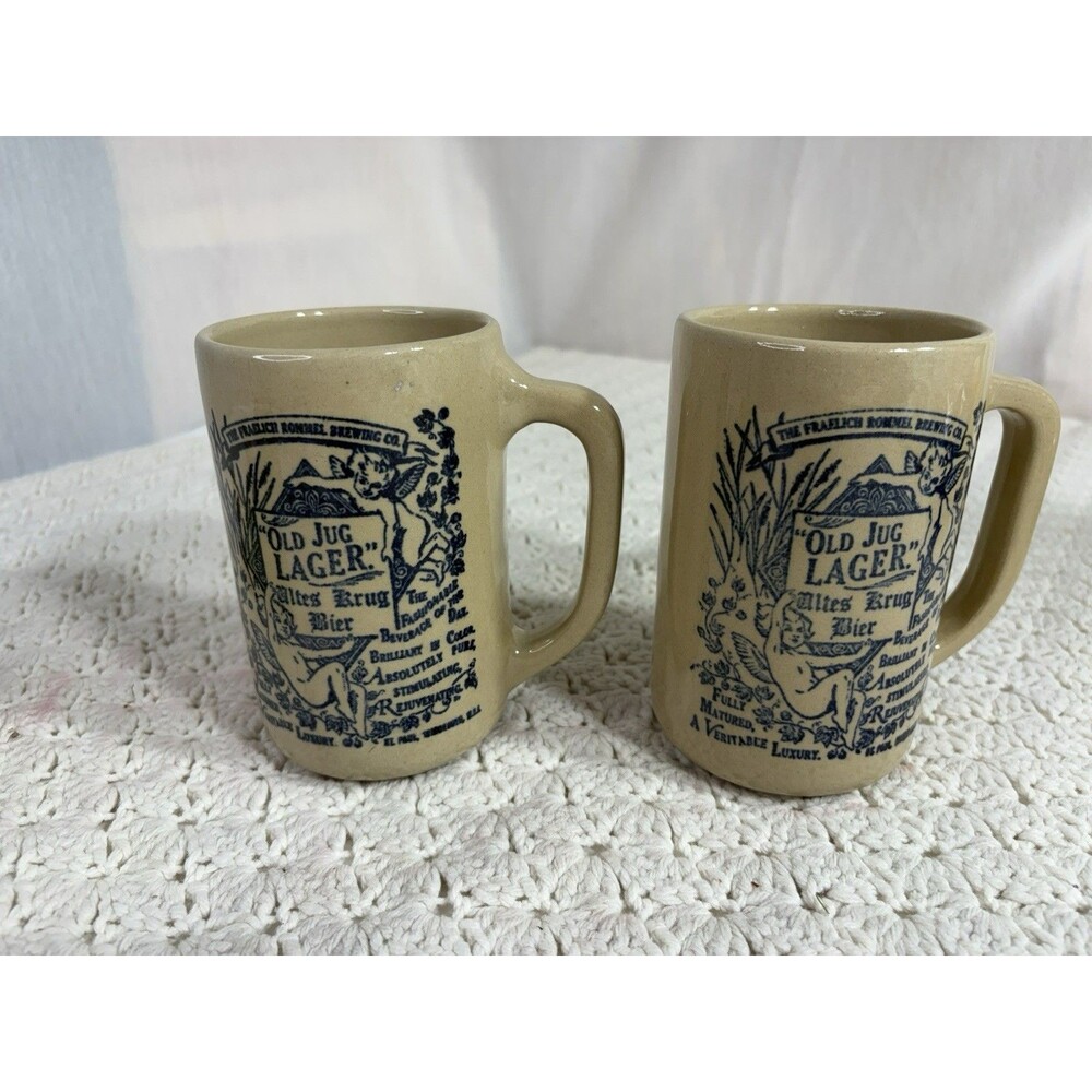 2 Fraelich Rommel Brewing Co. Old Jug Lager Krug Bier Ceramic Mug Beer Cups